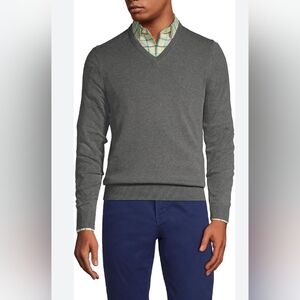 Lands End, Supima Cotton, Men's V-Neck Sweater, size small, color Gray 🩶